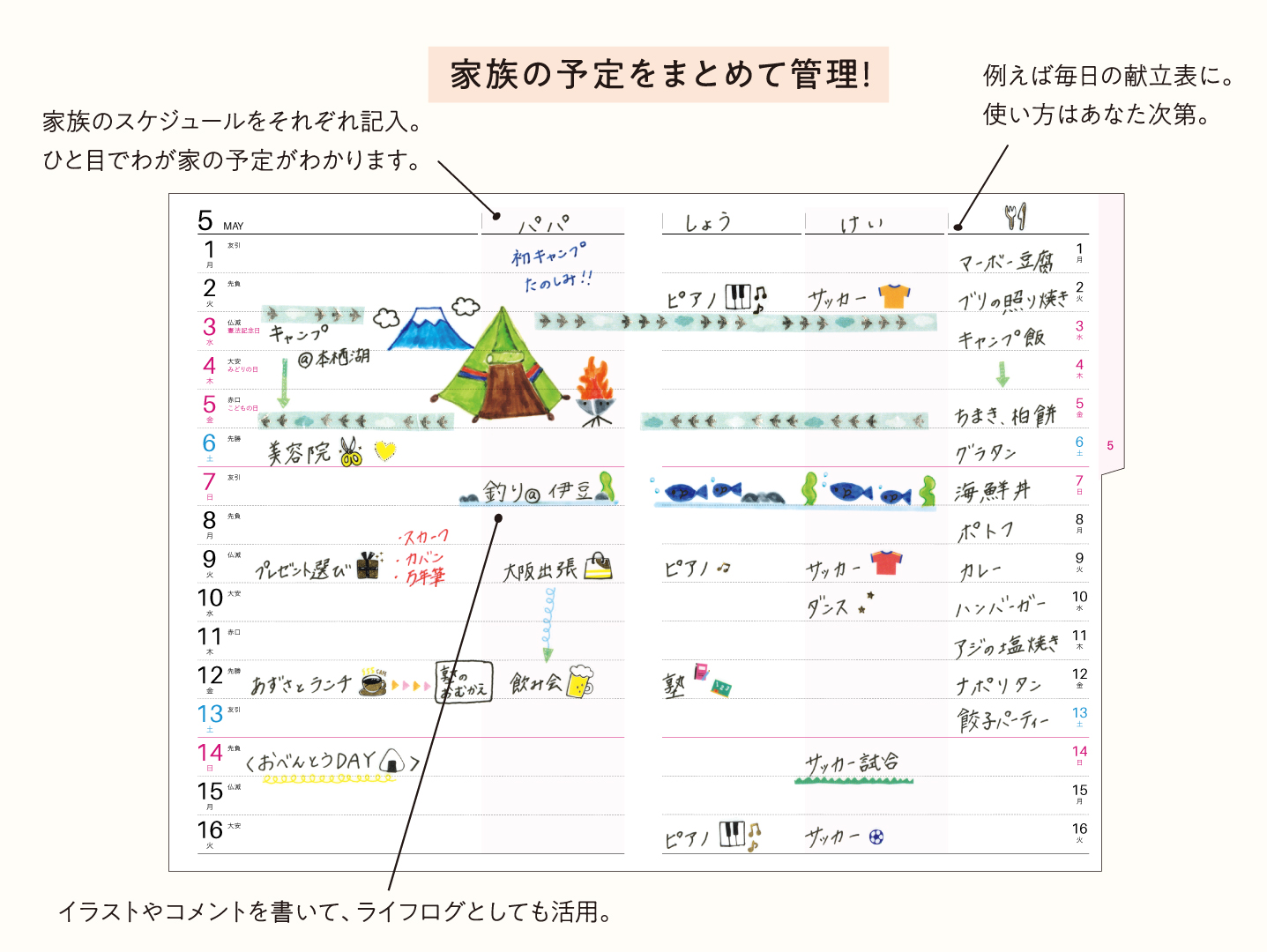 手帳 ストア ファミリー